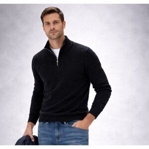 QI Cashmere Men’s Black 1/4 Zip Pullover Sweater 100% Cashmere Size M